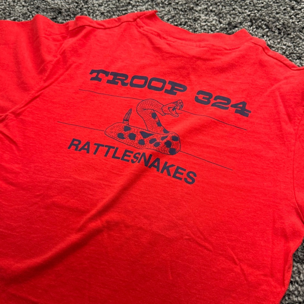 Vintage Hanes Beefy-T T-Shirt Mens Red Good Troop 324 Rattlesnakes USA Made M